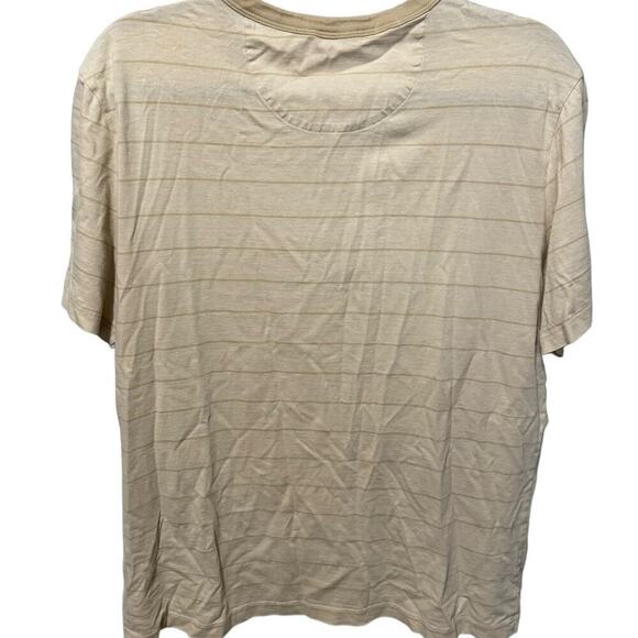 UnTuckit Multistripe Short-Sleeve Henley In Cream/Beige Striped Size Large - Picture 4 of 9